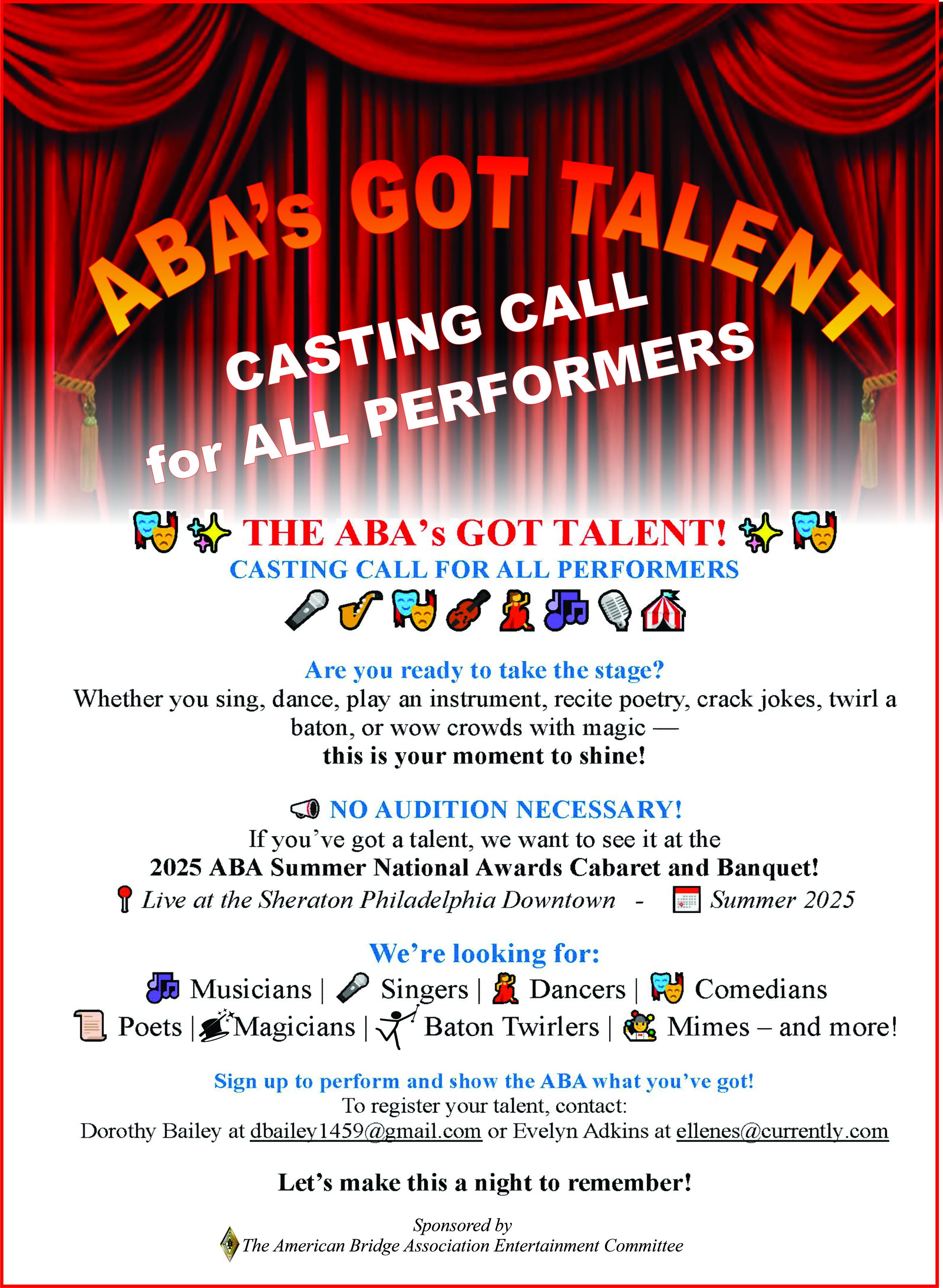 ABA's Got Talent Casting Call Flyer
