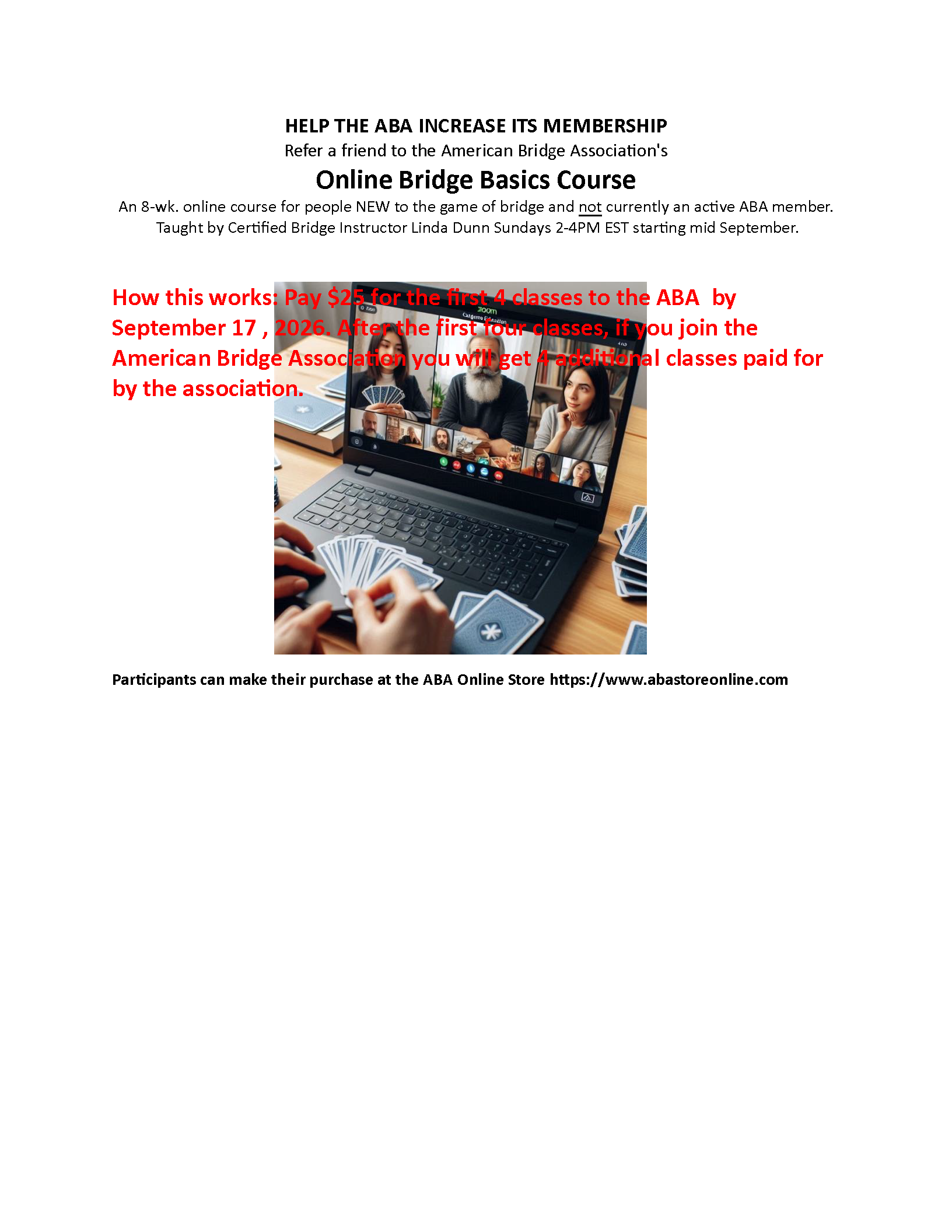 American Bridge Association Membership Drive Online Bridge Basics Course